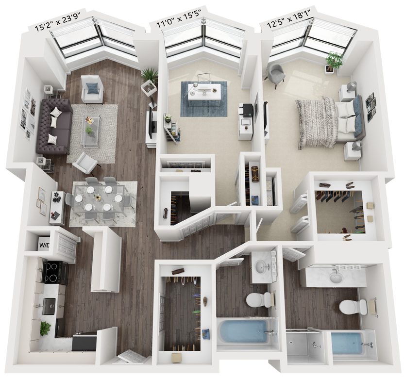 Floor plan for 2 beds, 2 baths, 1420 sqft
